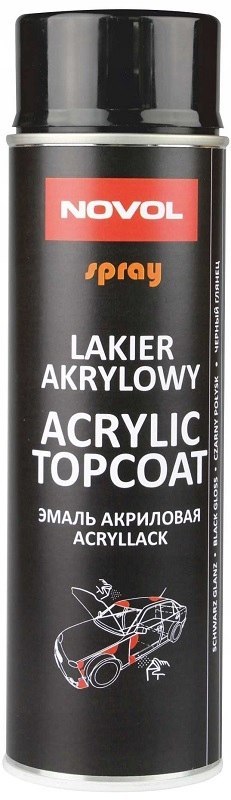 Lakier akrylowy Spray 500ml Novol Topcoat Czarny Mat