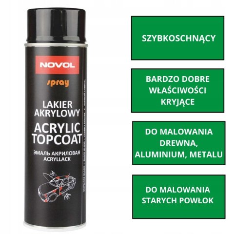 Lakier akrylowy Spray 500ml Novol Topcoat Czarny Połysk Lakier akrylowy Spray 500ml Novol Topcoat Czarny Połysk